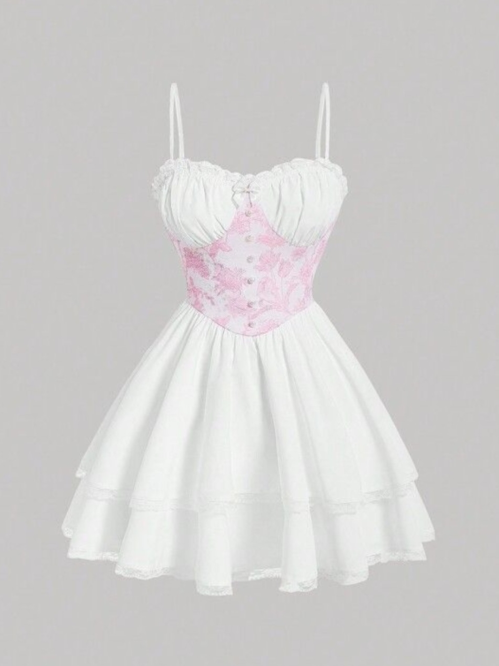 SHEIN White Mini Dress with Pink Floral Corset